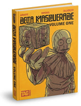Delta Masquerade by TAG Comics: Volume 1 hardcover mockup, full-color yellow edition