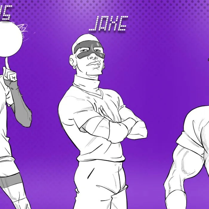 Jaxe with a dark eye mask, arms crossed