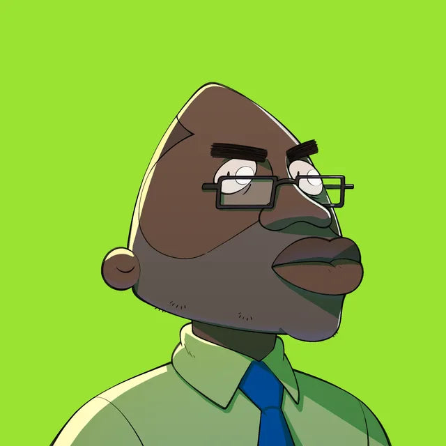 Mr Adigun with rectangular glasses, green shirt and blue tie