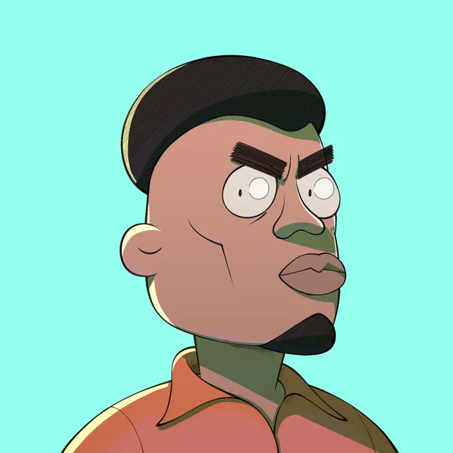 Mr Osazuwa with a goatee and a frown, in an orange shirt