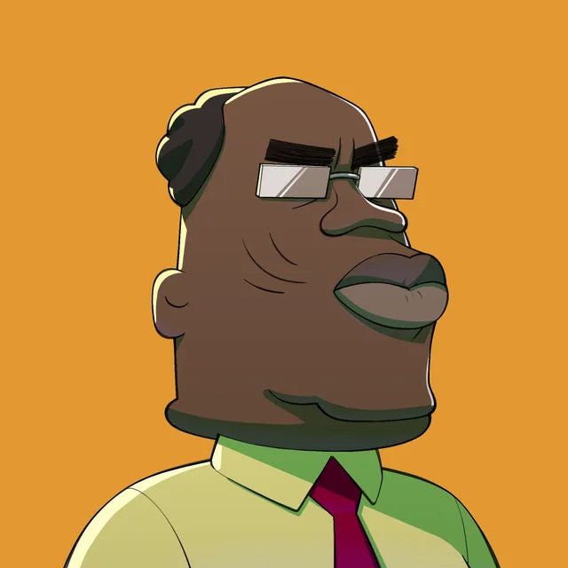 Mr Principal Sir bald with tinted glasses, a yellow shirt and red tie