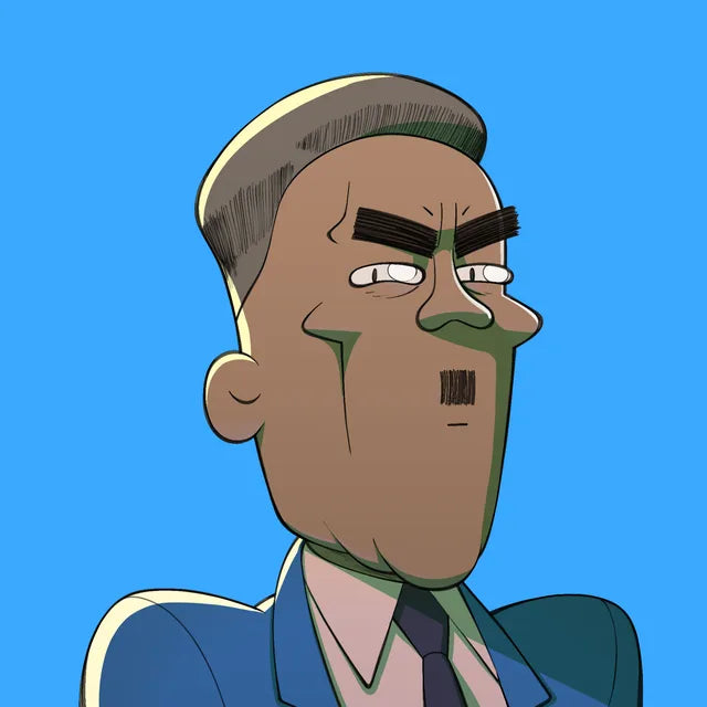Pastor Isaiah with a pencil moustache, in a blue suit and tie