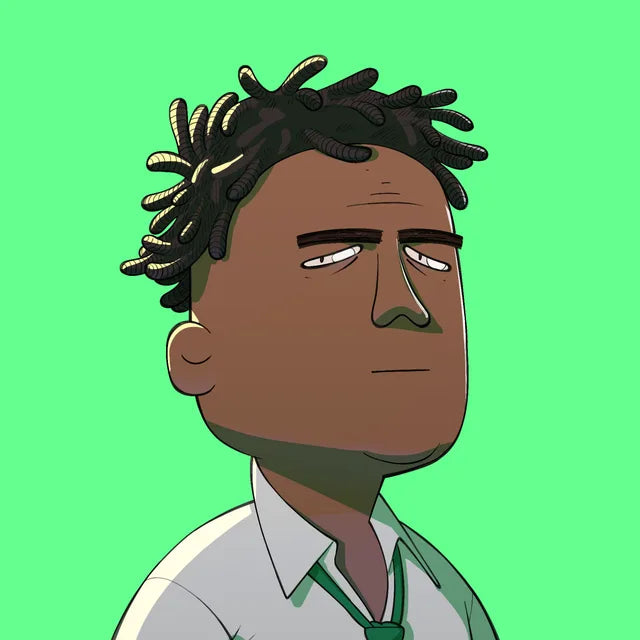Senior AzemoBurger with twisted locs and a loosened green tie