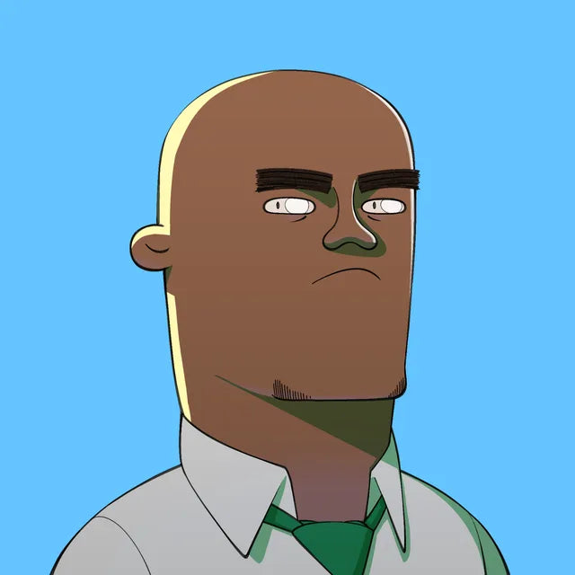 Senior Eyen bald and frowning, in a white shirt and green tie